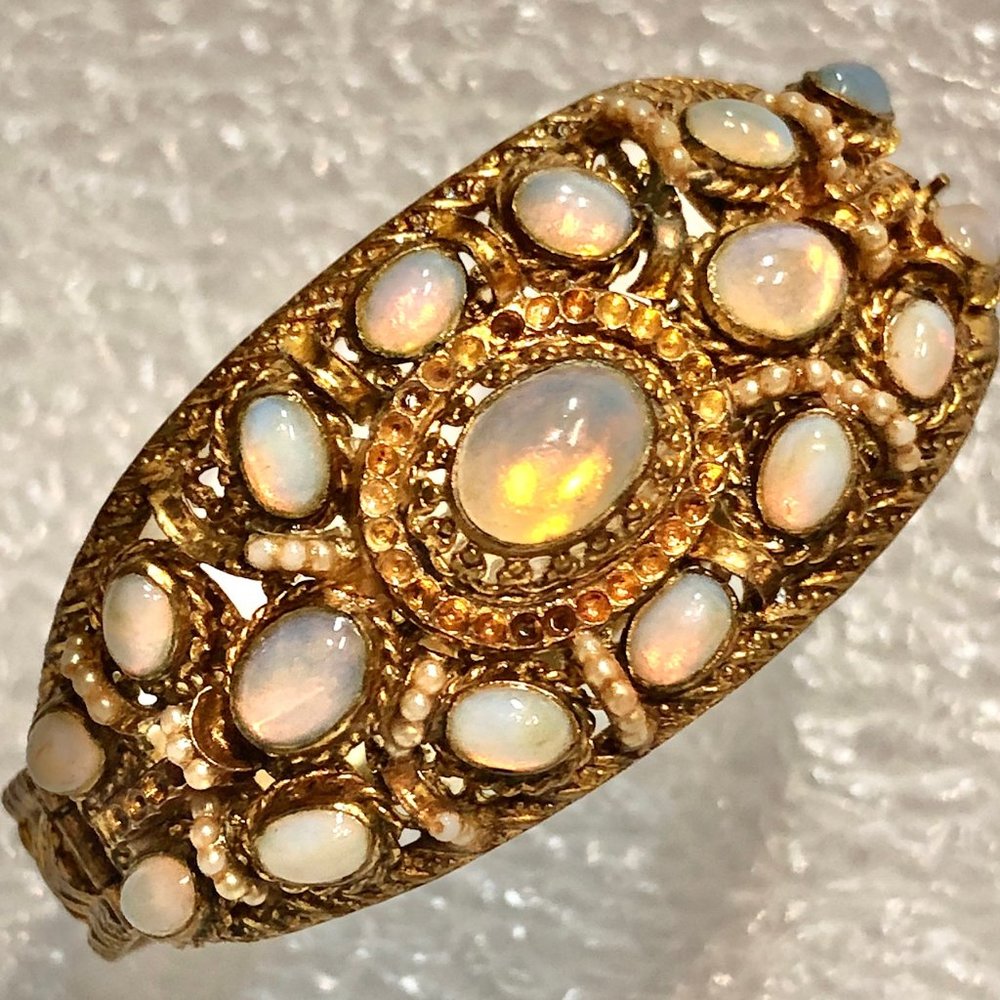 Czech Vtg Glass Opal Bracelet - AS IS     as is ( needs small stones) $85